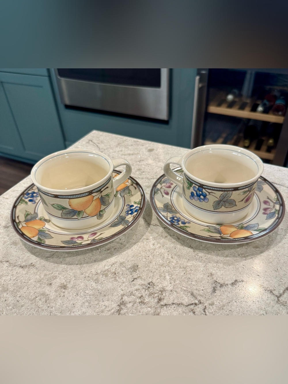 Set of 2 Mikasa Intaglio Garden Harvest CAC29 Flat Cup and Saucer EUC